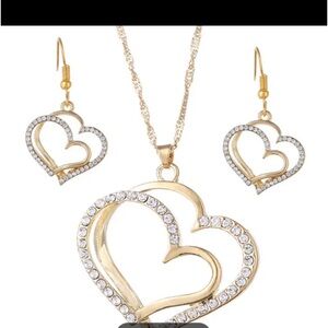 Gold Heart Jewelry Set with Crystals